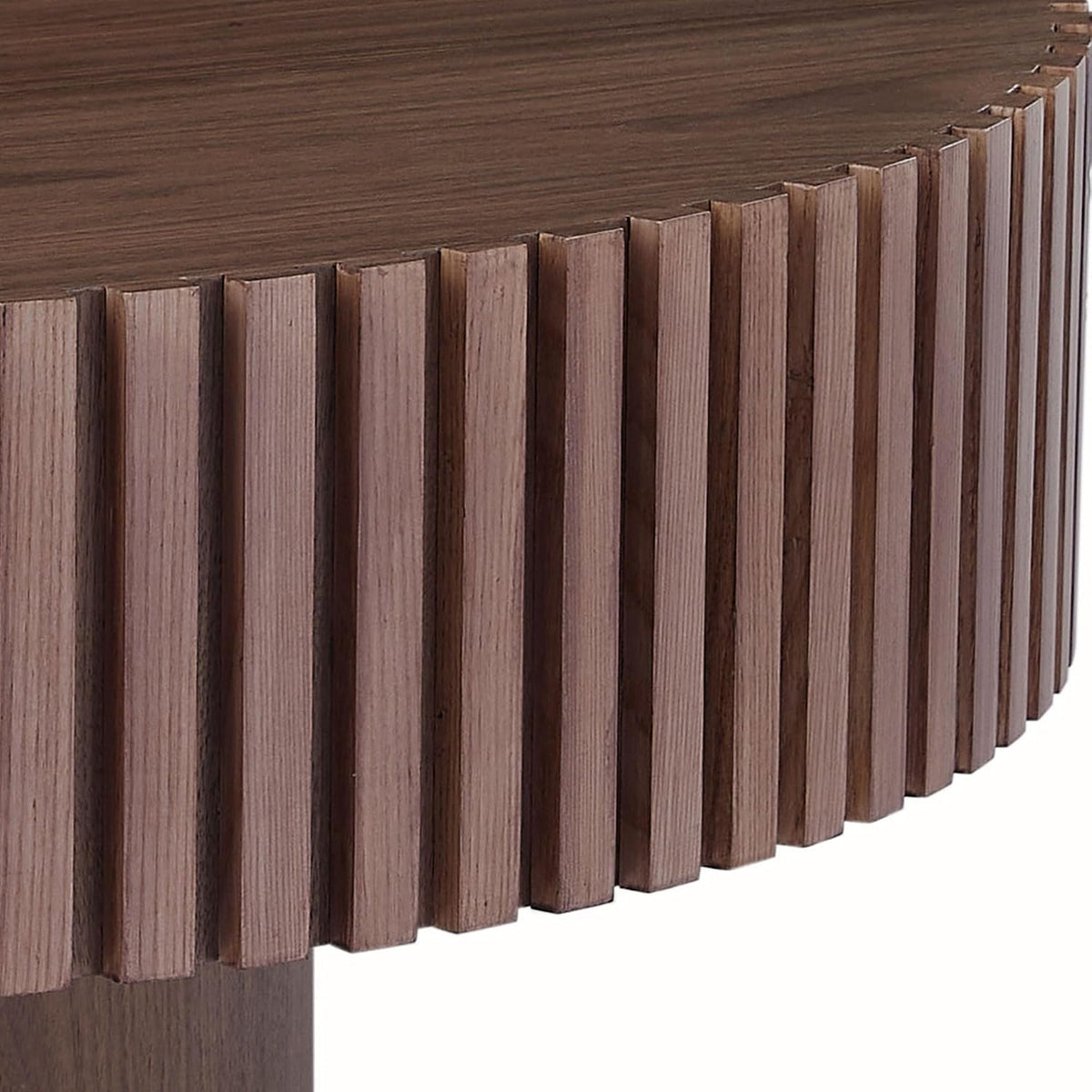 Round Coffee Table,35.43' Modern Handcraft Relief Drum Wood Circle Side End Table Accent Center Table for Living Room, Apartment, Small Space,Walnut