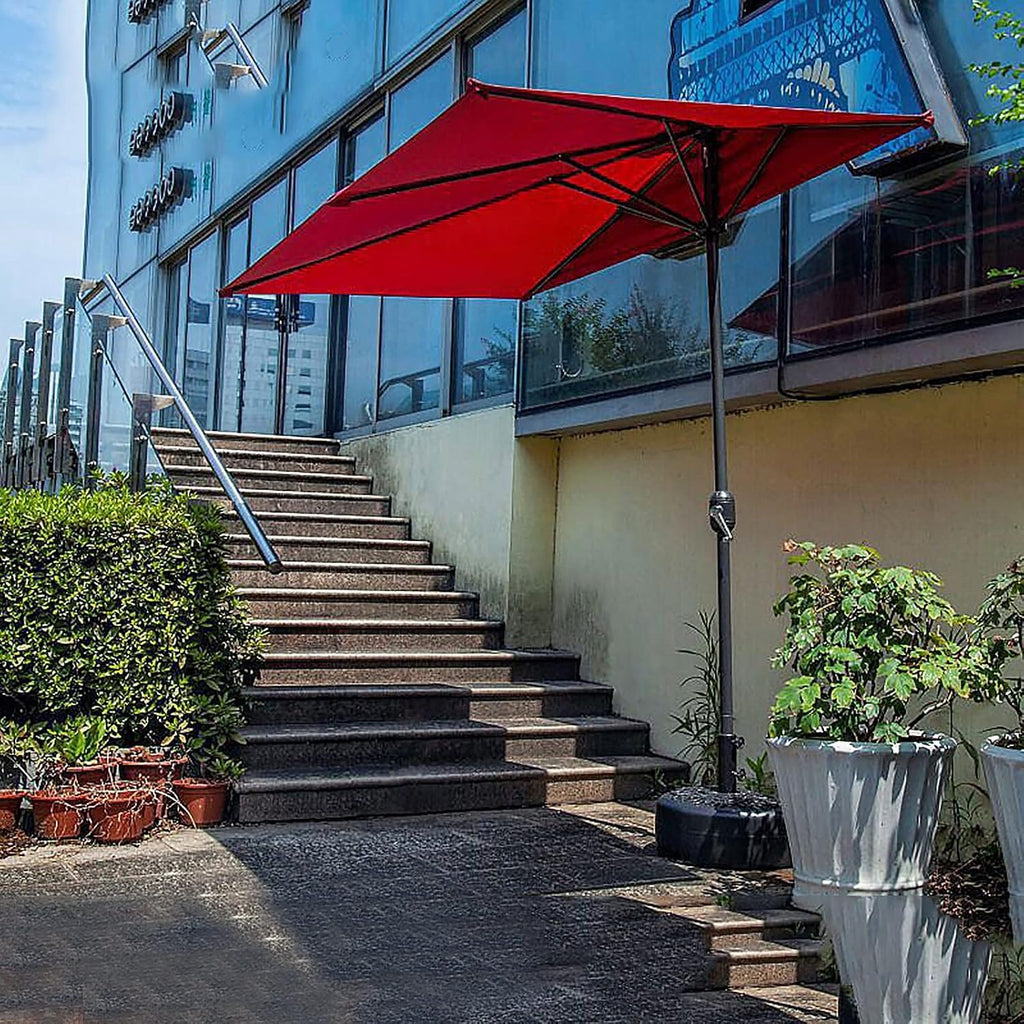 Against The Wall Half Square Parasol, Red Waterproof Patio Umbrella Outdoor Market Table Umbrellas, Heavy Duty Garden Balcony Sun Shade Cover