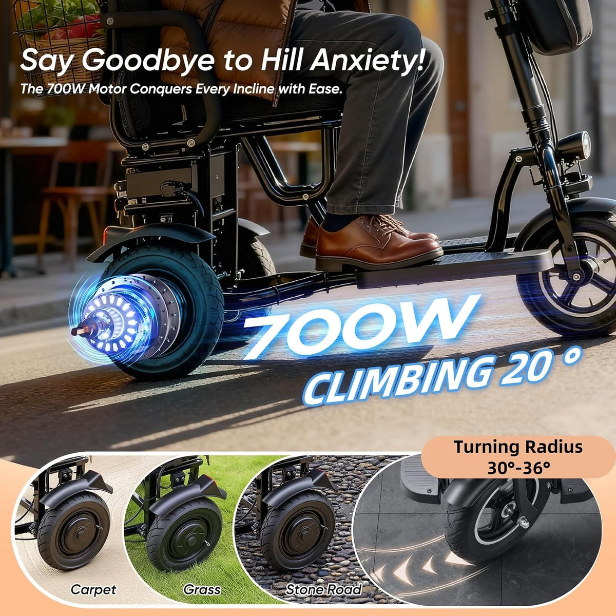 3 Wheel Mobility Scooter for Seniors Adults, 700W 48V10AH Lithium 300 lbs Electric Mobility Scooters Foldable, Travel Folding Scooters Lightweight, Collapsible Handicap Elderly Scooter