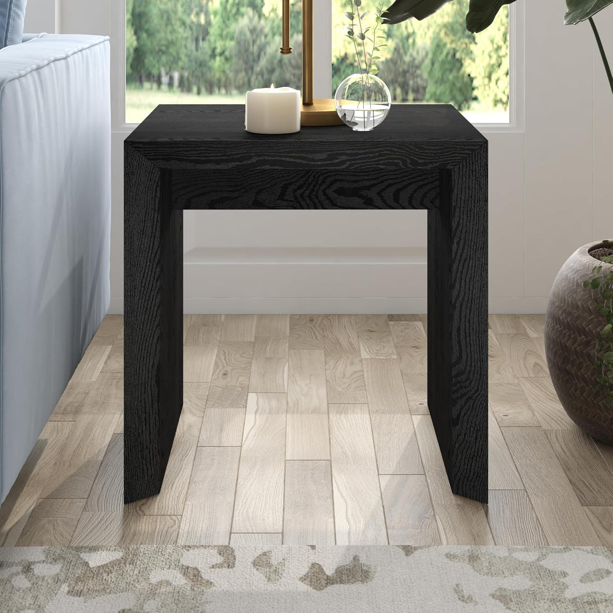Henn&Hart 22' Modern Square End Table, Side Table, Nightstand for Living Room, Office, Family Room, or Bedroom, Natural Black