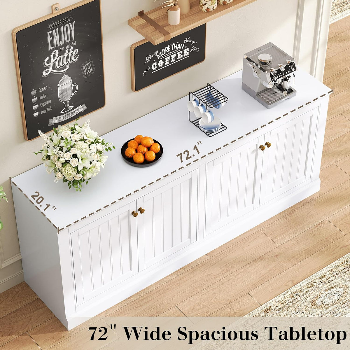 AMERLIFE 72' Farmhouse Sideboard Buffet Cabinet with Barn Doors, Storage Console Table with Adjustable Shelves, Coffee Bar/TV Stand for Living Room, Kitchen, Entryway, White