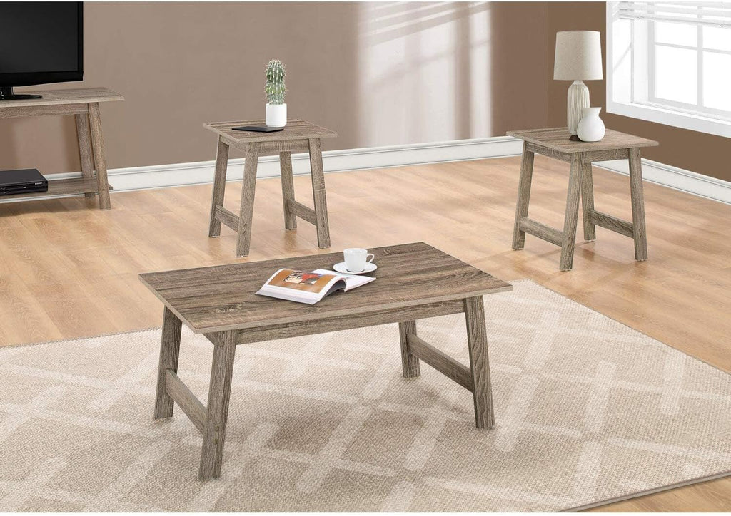 Pemberly Row 3-Piece Coffee Table Set, Particle Board Laminate, Dark Taupe Wood-Look Finish, Includes Rectangular Coffee Table and 2 Square End Tables, Modern Minimalist Design for Living Room Use