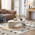 43.31' Oval Fiberglass Coffee Table, Modern Center Table for Living Room, No-Assembly Stone-Look Accent Table, Oval Marble-Inspired Coffee Table, Ivory Travertine Texture