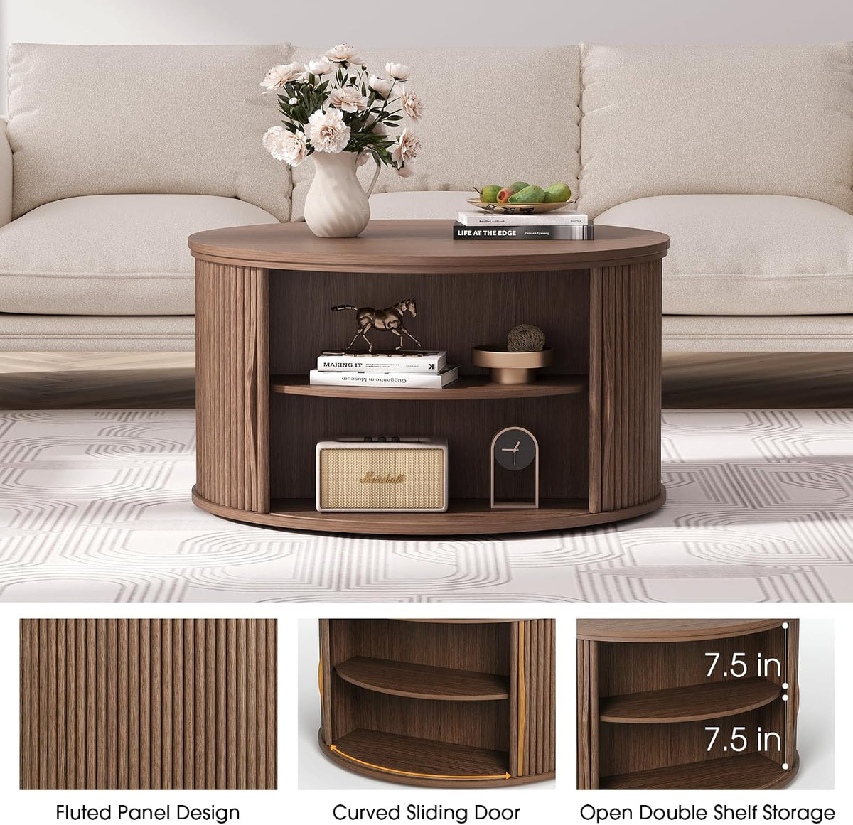Jiansu furni 31.5'Coffee Table with Lifting Top,Mid Century Modern Coffee Table with Sliding Door & Hidden Storage,Small Center Table for Living Room,Walnut