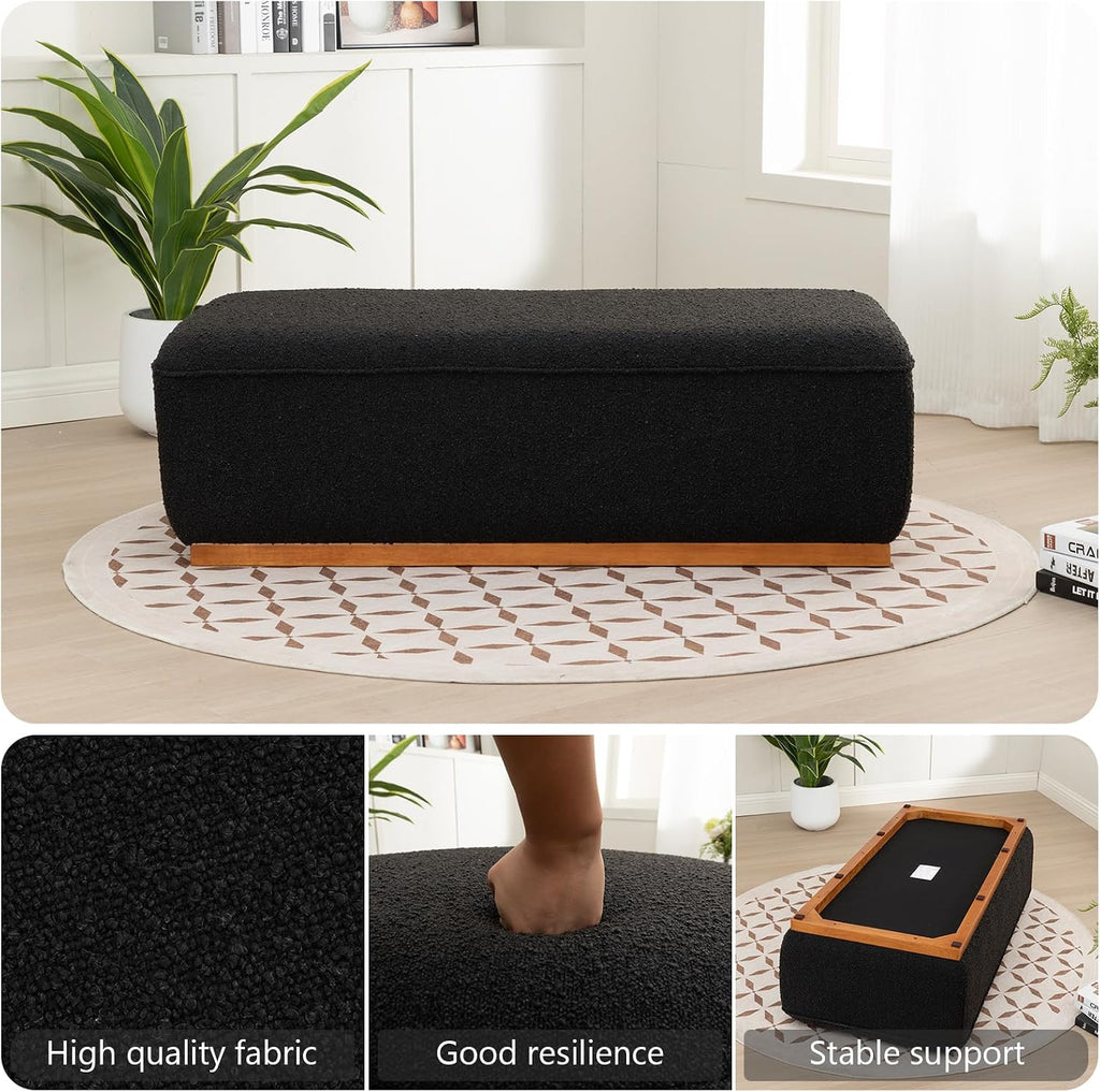 Rectangular Ottoman Coffee Table 30' Premium Fabric upholstered Coffee Table with high Density Foam and Solid Wood Frame, Stylish and Practical Living Room Furniture, Black