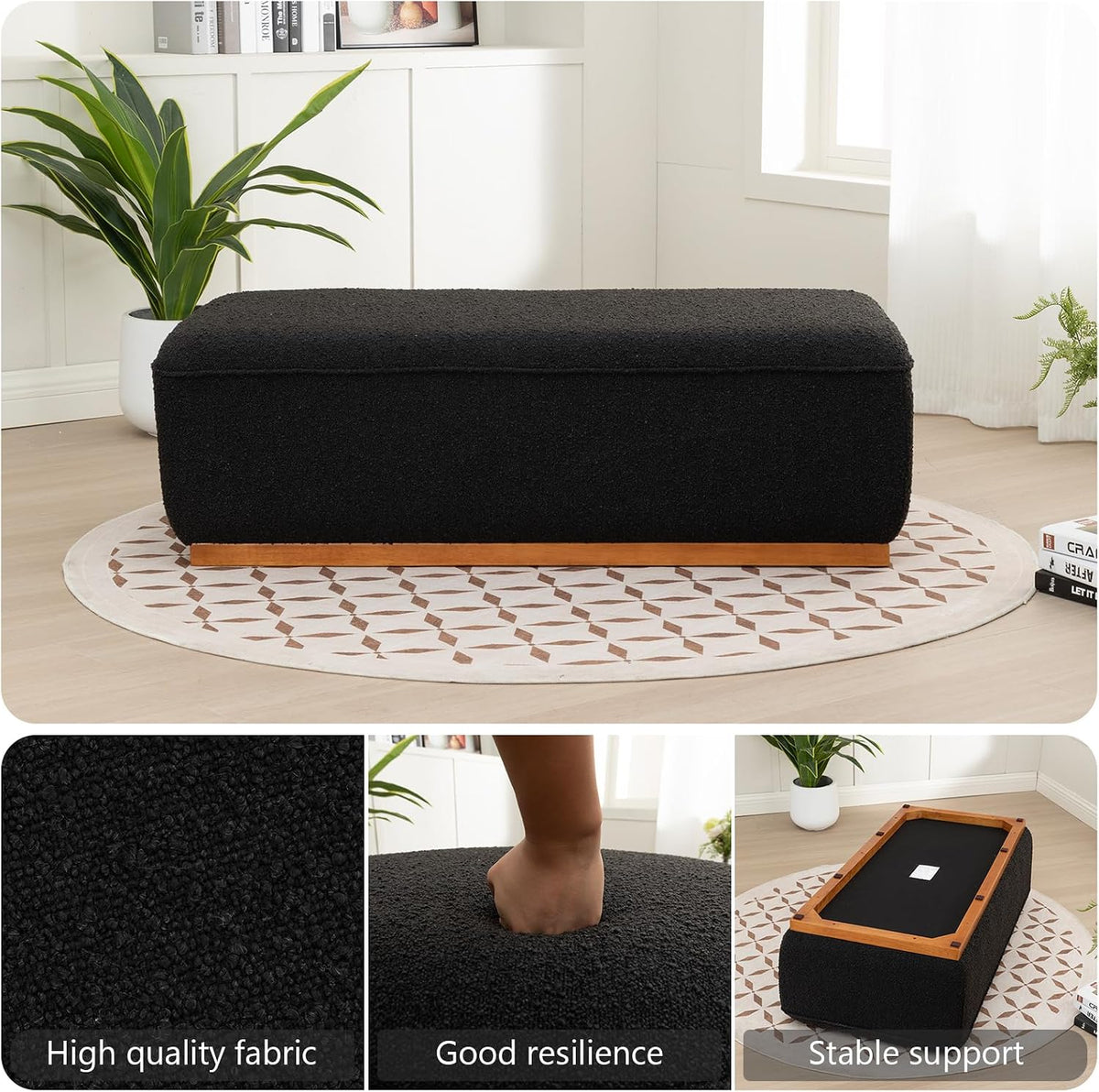 Rectangular Ottoman Coffee Table 30' Premium Fabric upholstered Coffee Table with high Density Foam and Solid Wood Frame, Stylish and Practical Living Room Furniture, Black