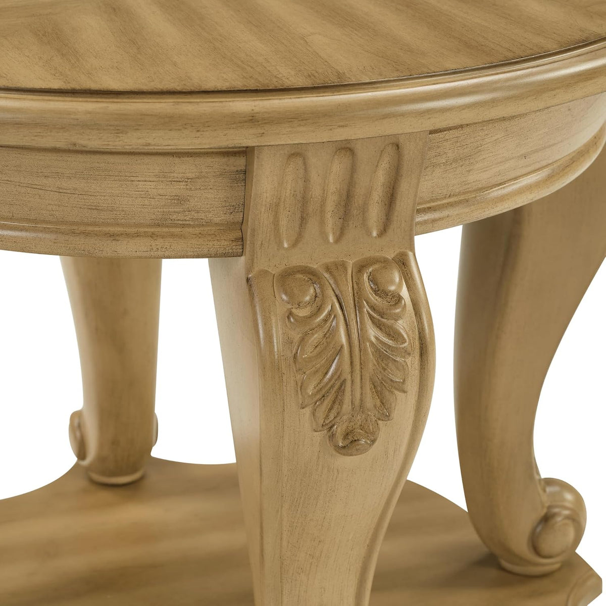 RuiSiSi 42' Oval Coffee Table for Living Room, Solid Wood 2-Tier Cocktail Table with Open Storage Shelf, Easy Assembly, Antique Natural