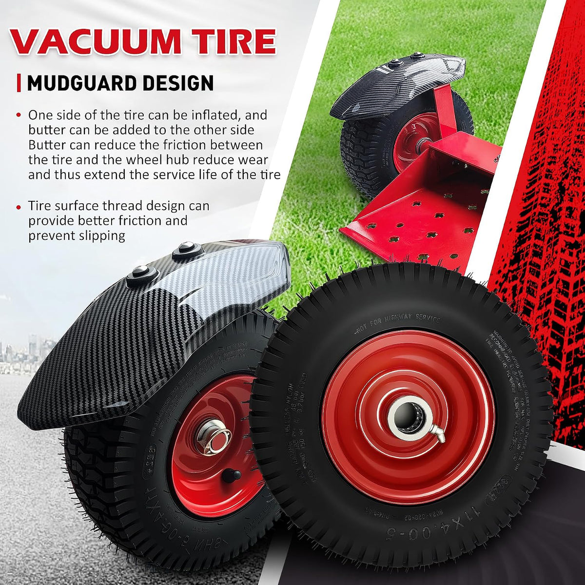 CCLINK Wheels Lawn Mower Sulky Thickened Vacuum Wheels Red Heavy Steel Anti Slip and Anti Rust Specially for Lawn Maintenance and Gardening Operations Quick Weed Removal