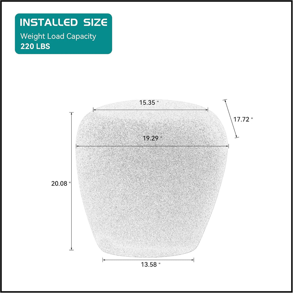 19.29'' Faux Stone Side Table End Table for Living Room, Modern Contemporary Style, Fiberglass Material & Grainy Stone Paint, No Assembly, Beige