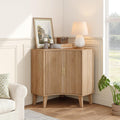 Fluted Corner Cabinet, Small Corner Floor Cabinet with 2-Sliding Doors and Adjustable Shelves, Freestanding Narrow Organizer for Small Space,Living Room, Dining RoomBathroom.Natural