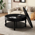 Round Coffee Table for Living Room 31.5' W Small Coffee Tables with Storage Open Shelf 2-Tier Modern Design Industrial Circle Wood Center Home Furniture Apartment Black