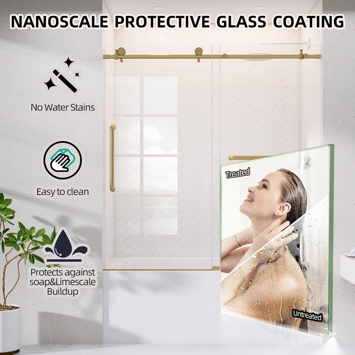 Sliding Tub Shower Door 56-60 in. W x 60 in. H Frameless Bypass Bathtub Shower Doors 1/4 inch Clear Tempered Glass Tub Door for Walk-in Shower Brushed Gold Harewares