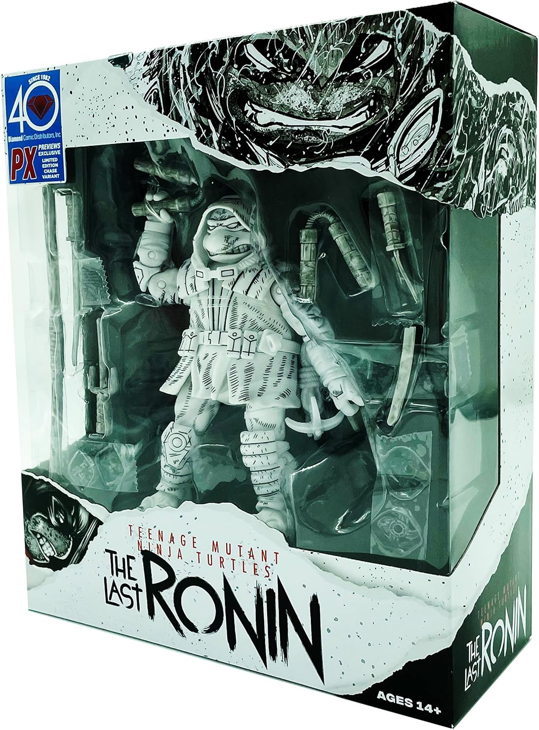 BANDAI Teenage Mutant Ninja Turtles The Last Ronin Michelangelo Action Figure Black & White | TMNT The Last Ronin 4.5'' Articulated Action Figure with Accessories | Las Tort Toys