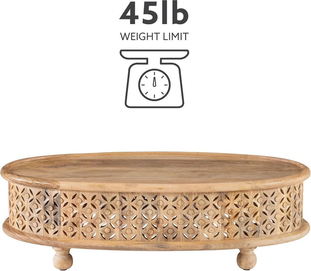 Powell Sympico Natural Stained Mango Wood Sympic Oval Coffee Table with Carved Details