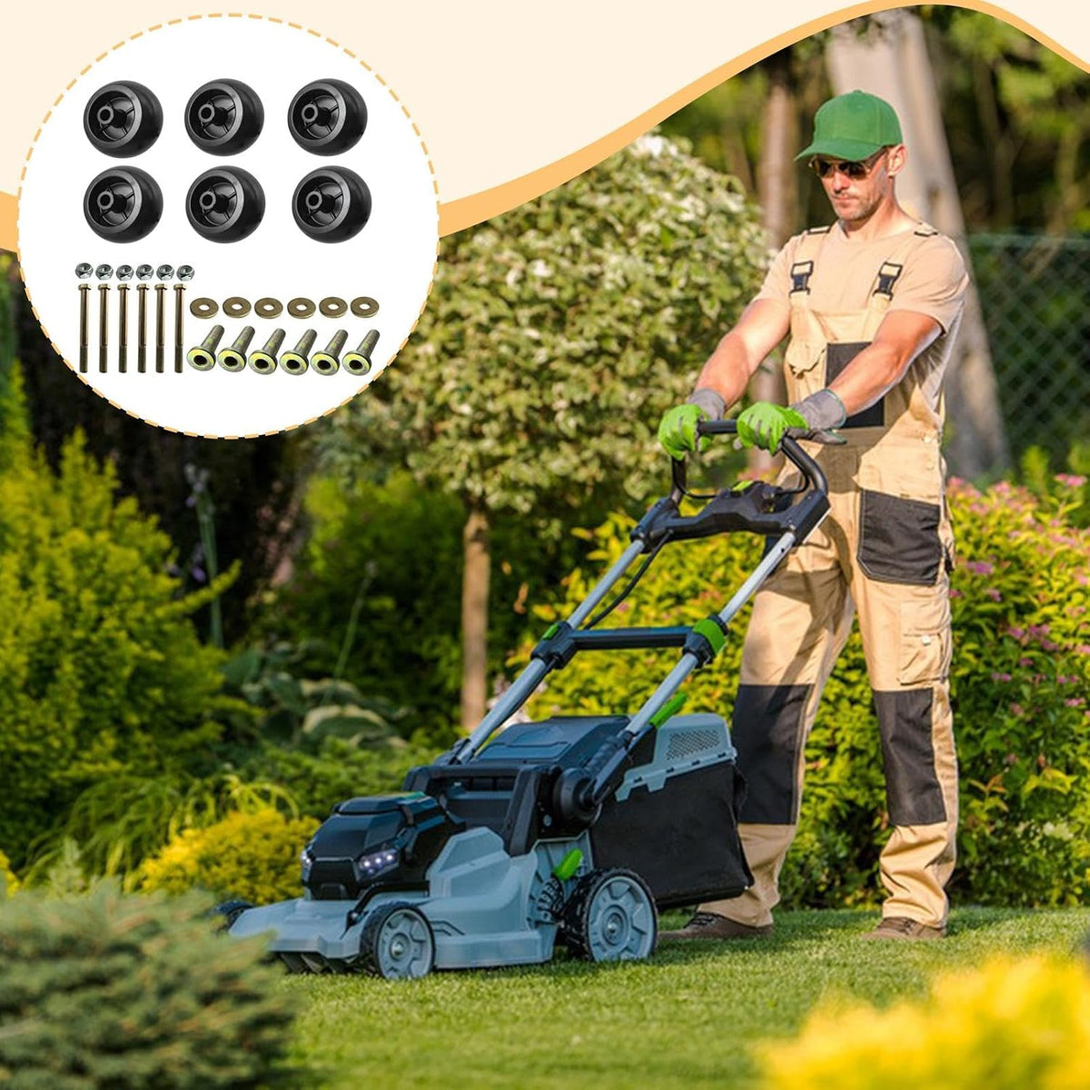 Baoblaze Deck Wheels Kit with & Locknuts Mower Parts Sturdy Hardwares Lawn Mower Accessories for 68-2730 116-9981 103-3168, 6 Pieces Kit