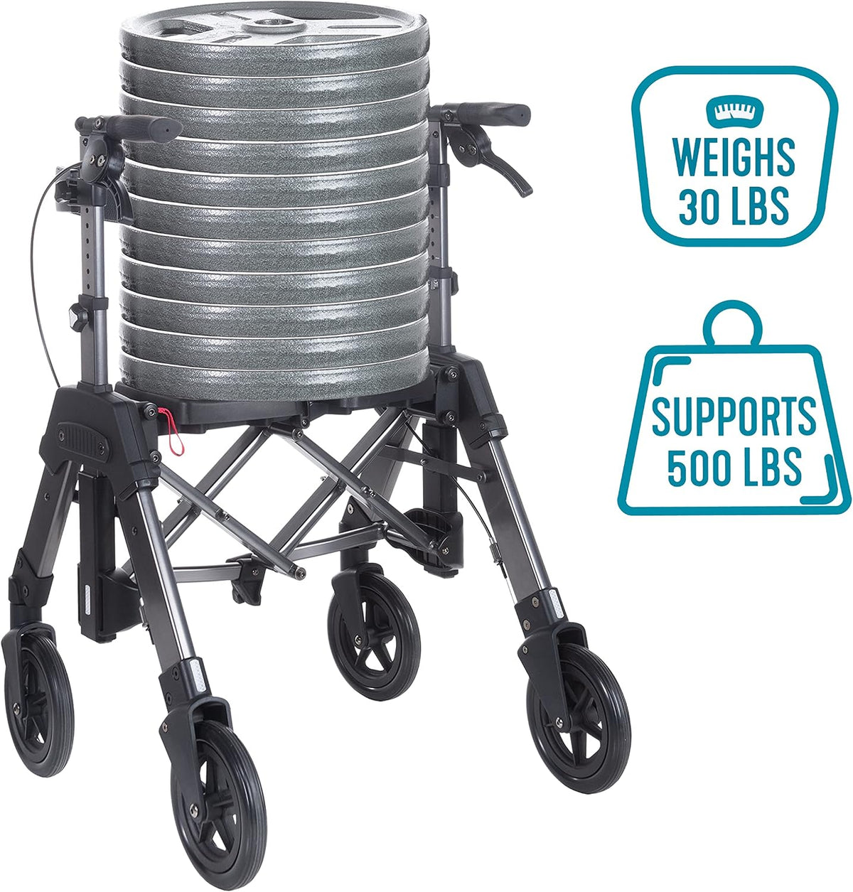 Able Life Heavy Duty Space Saver Rollator, Folding 4-Wheel Rolling Walker with Extra Wide Seat and Large 8-inch Wheels for Seniors and Elderly, 450-pound Weight Capacity, Black Walnut