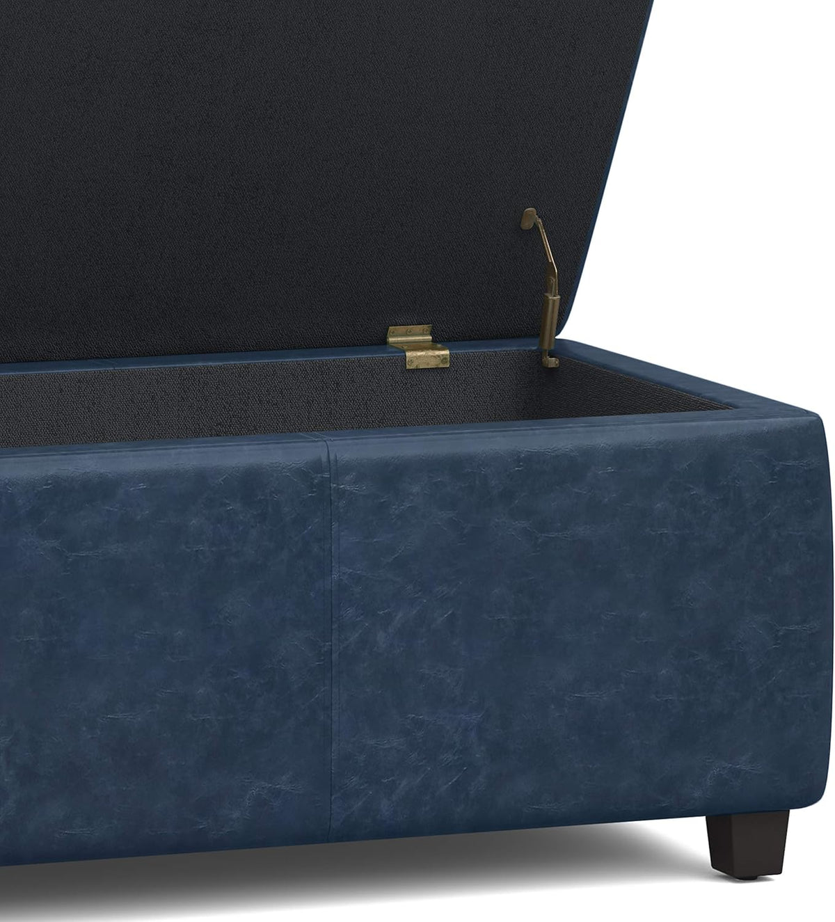 SIMPLIHOME Avalon Storage Ottoman Bench - 48' Wide x 16' High Upholstered Vegan Leather Rectangular Lift-Top Ottoman in Denim Blue, Contemporary Storage Bench for Living Room with High-Density Foam