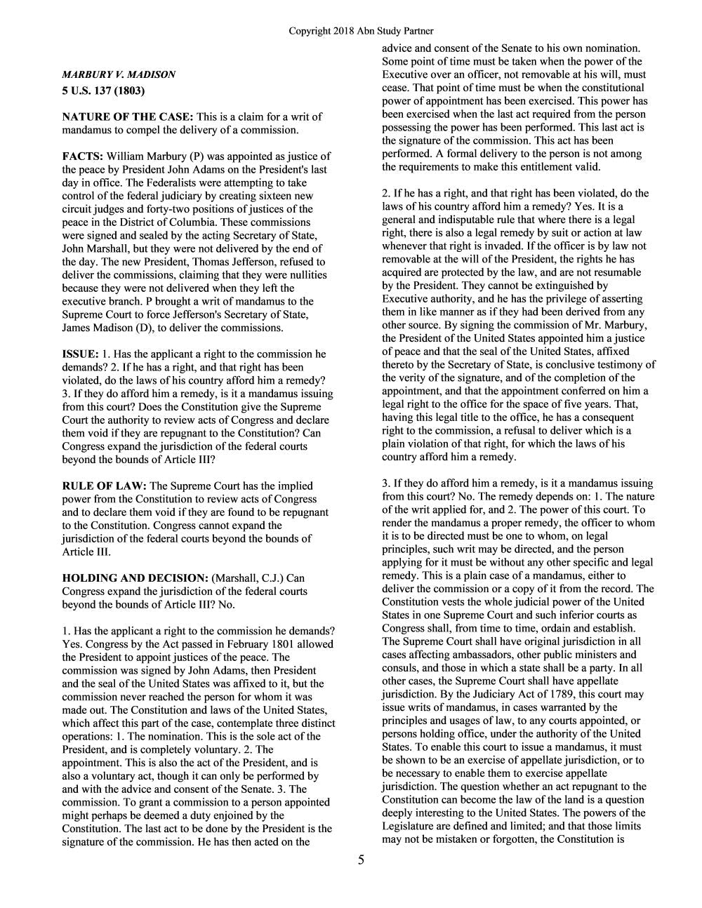 Casebriefs For the case book titled Constitutional Law: Principles and Policy, Cases and Materials 8th Barron, Dienes ISBN # 9781422498781 1422498786