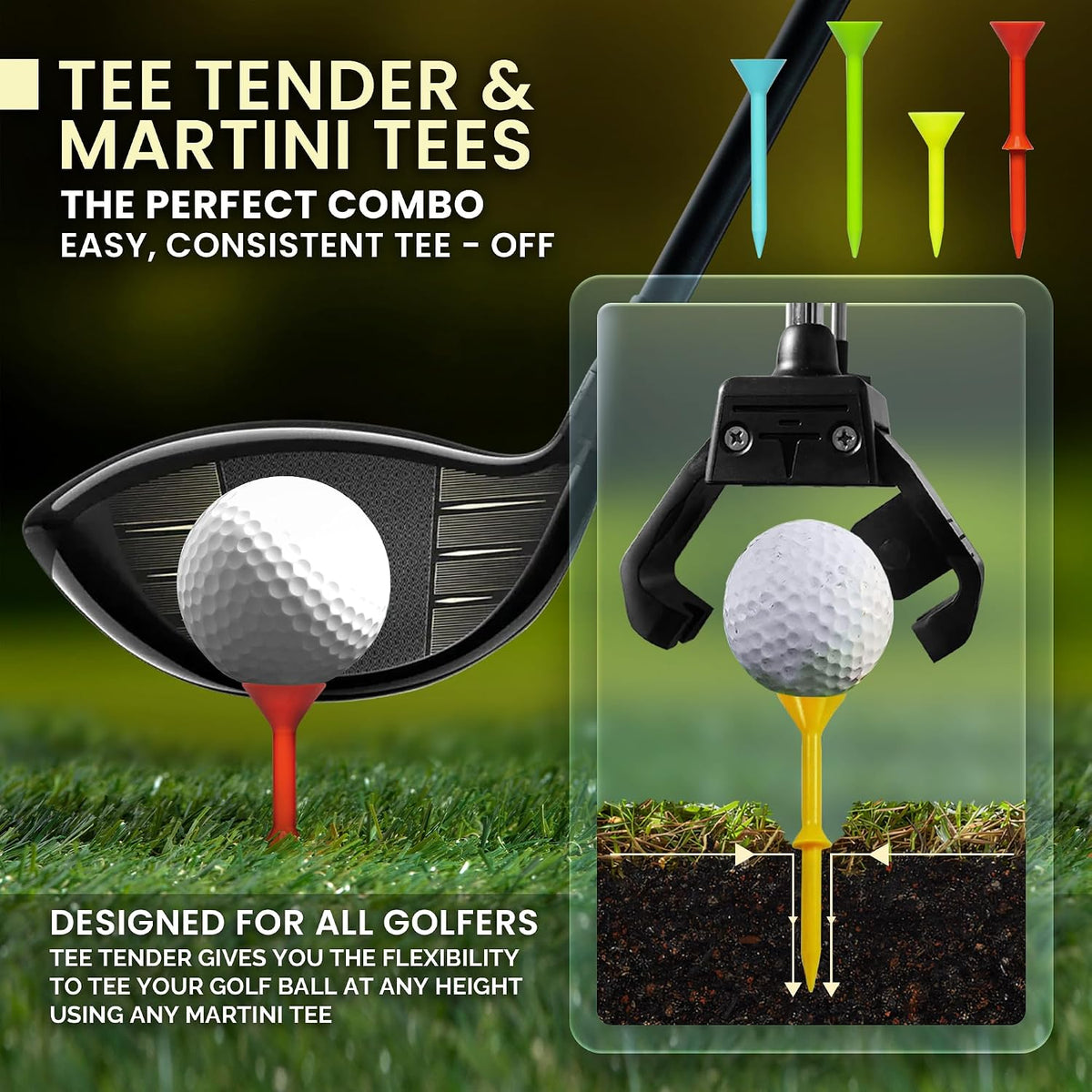 Premier Martini Tee Adaptive Golf Ball Teeing Device for All Golfers – Senior & Adaptive Golf Aid for Effortless Tee Placement and Improved Accessibility Golf Ball Retriever