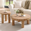 RUSTOWN 2-Piece Round Farmhouse Coffee Table, Rustic Coffee Table Sets, Circle Wooden Ring Finish with Solid Wood Legs, Center Tables Set for Living Room (Natural)
