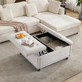 Tbfit 35.5'' Large Square Storage Ottoman, Oversized Coffee Table with Lift Top & Solid Wood Legs, Transitional Tufted Upholstered Ottomans Bench for Living Room, Linen Foot Stool for Dorm, Beige