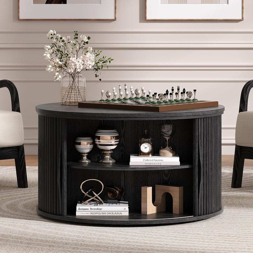 Jiansu furni 31.5'Coffee Table with Lifting Top, Mid Century Modern Coffee Table with Sliding Door & Hidden Storage, Small Center Table for Living Room, Black