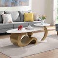 Nesting Coffee Table Set of 2,Round/Oval Coffee Table Wood/Marble Grain Top with Adjustable Non-Slip Feet, Industrial End Table Side Tables for Living Room Bedroom