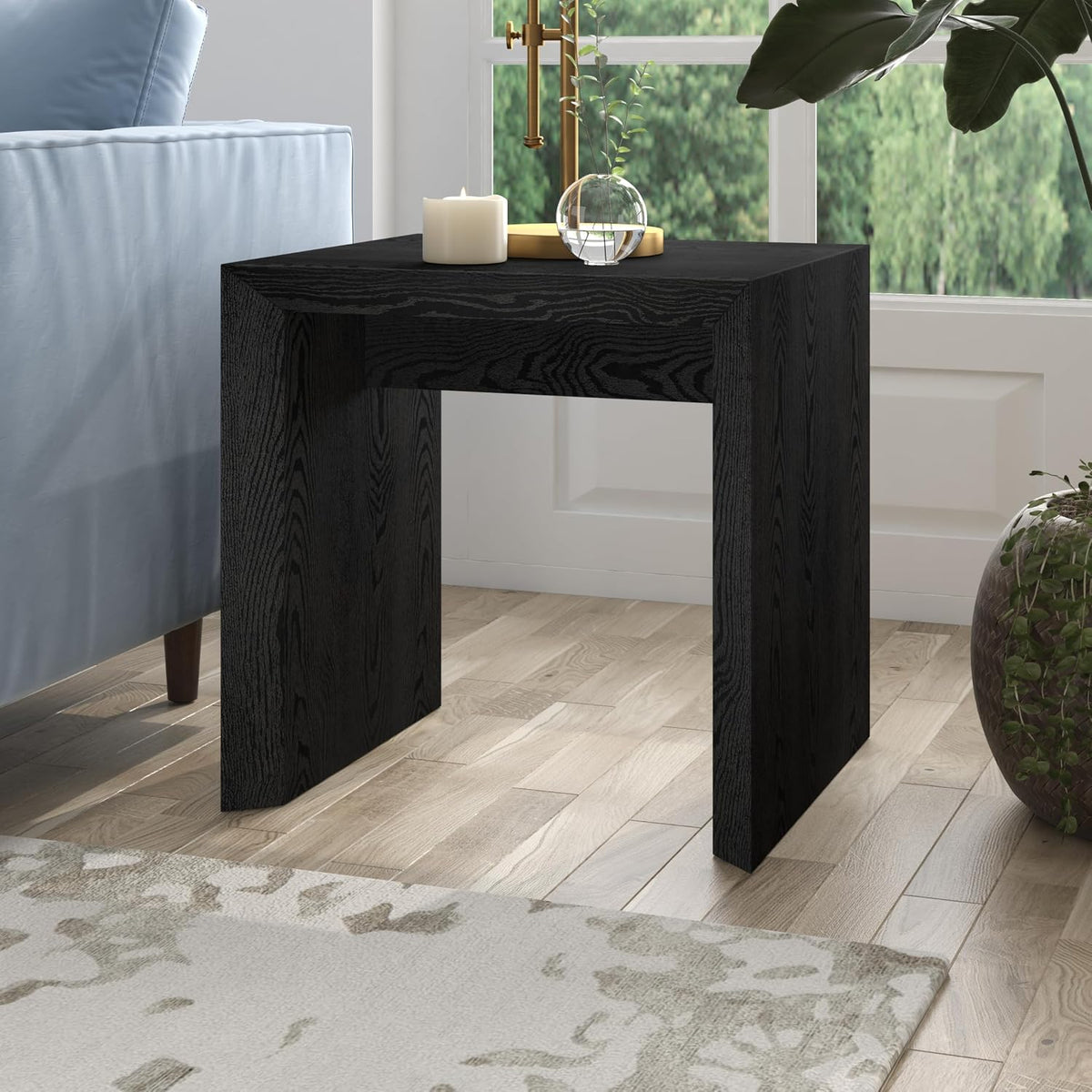 Henn&Hart 22' Modern Square End Table, Side Table, Nightstand for Living Room, Office, Family Room, or Bedroom, Natural Black