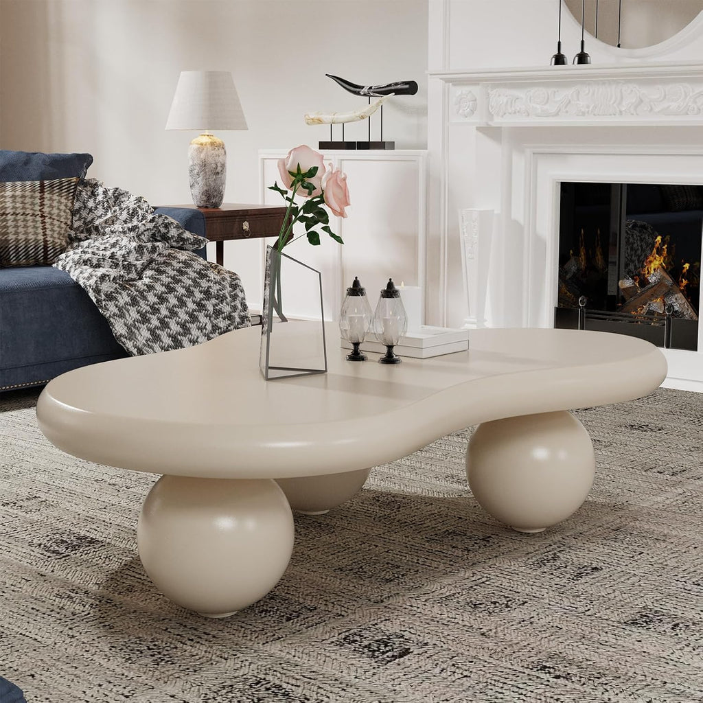 Cloud Coffee Table, Cute Irregular Coffee/Tea Table with Large Tabletop, Accent Cocktail Table, Cloud Shape Modern Coffee Table for Living Room, Office, Home Dec (D White 46.06in)