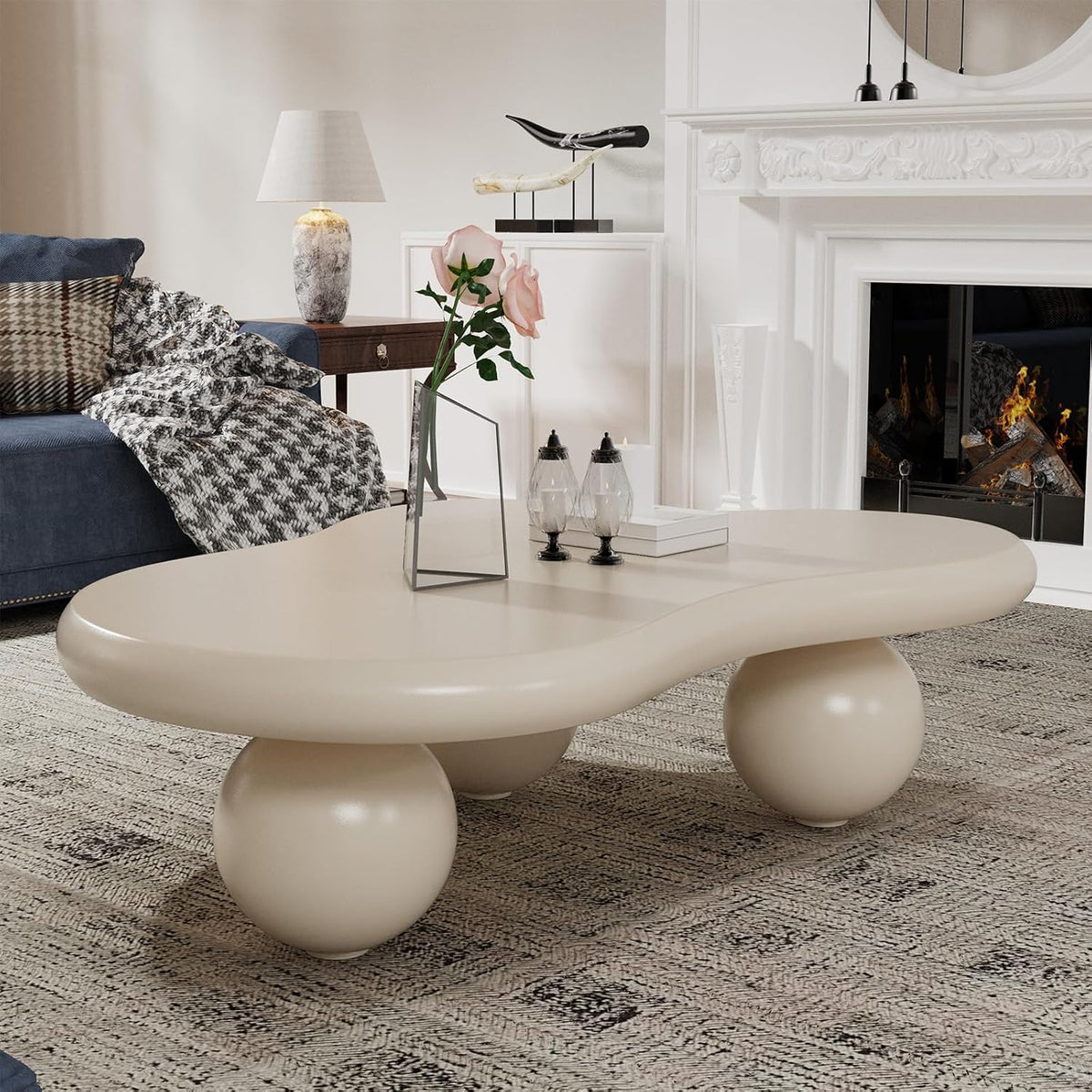 Cloud Coffee Table, Cute Irregular Coffee/Tea Table with Large Tabletop, Accent Cocktail Table, Cloud Shape Modern Coffee Table for Living Room, Office, Home Dec (D White 46.06in)
