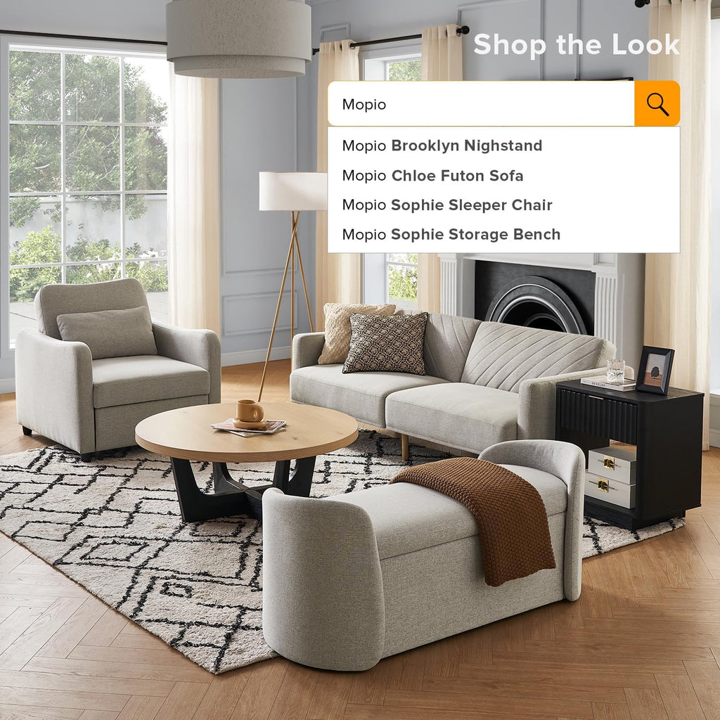 mopio Sophie 51' Ottoman Storage Bench, Entryway and Window Seating, End of Bed Curved Stool for King & Queen Bed, Storage Chest for Bedroom (Light Gray Fabric)
