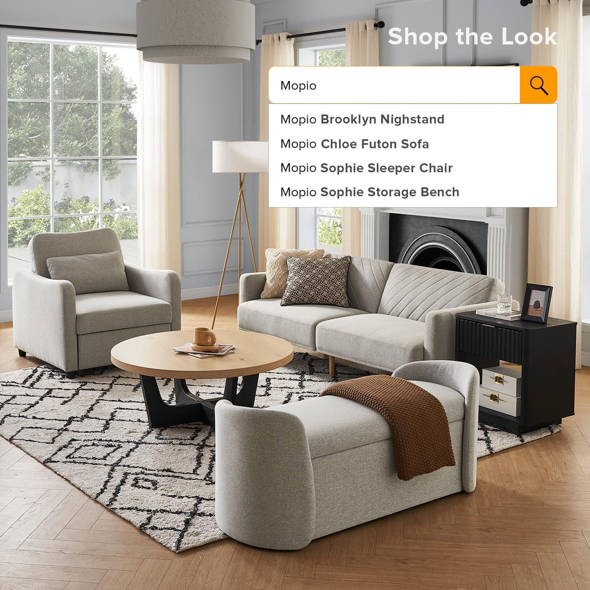mopio Sophie 51' Ottoman Storage Bench, Entryway and Window Seating, End of Bed Curved Stool for King & Queen Bed, Storage Chest for Bedroom (Light Gray Fabric)