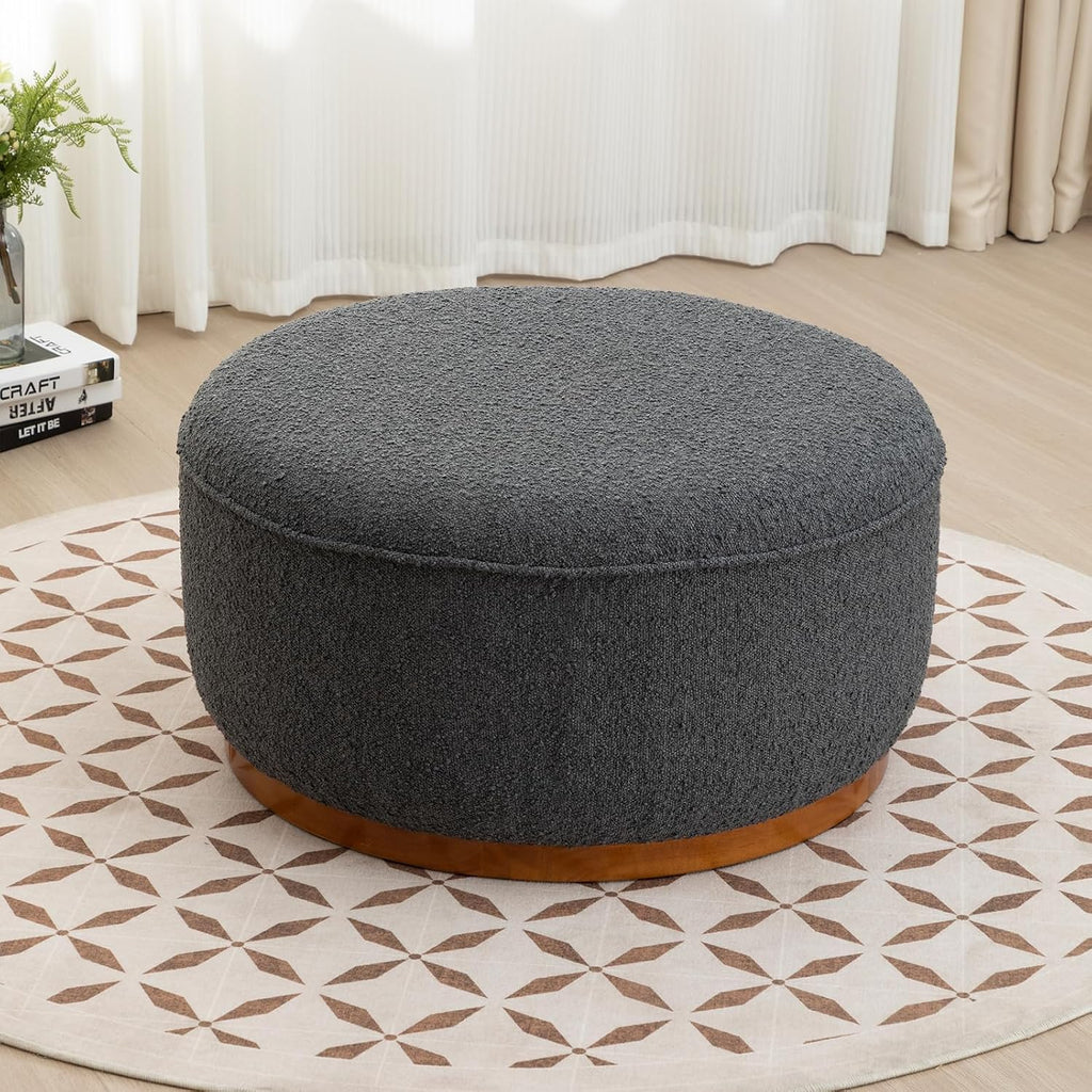 Round Ottoman Coffee Table 30' Premium Fabric upholstered Coffee Table with high Density Foam and Solid Wood Frame, Stylish and Practical Living Room Furniture, Grey