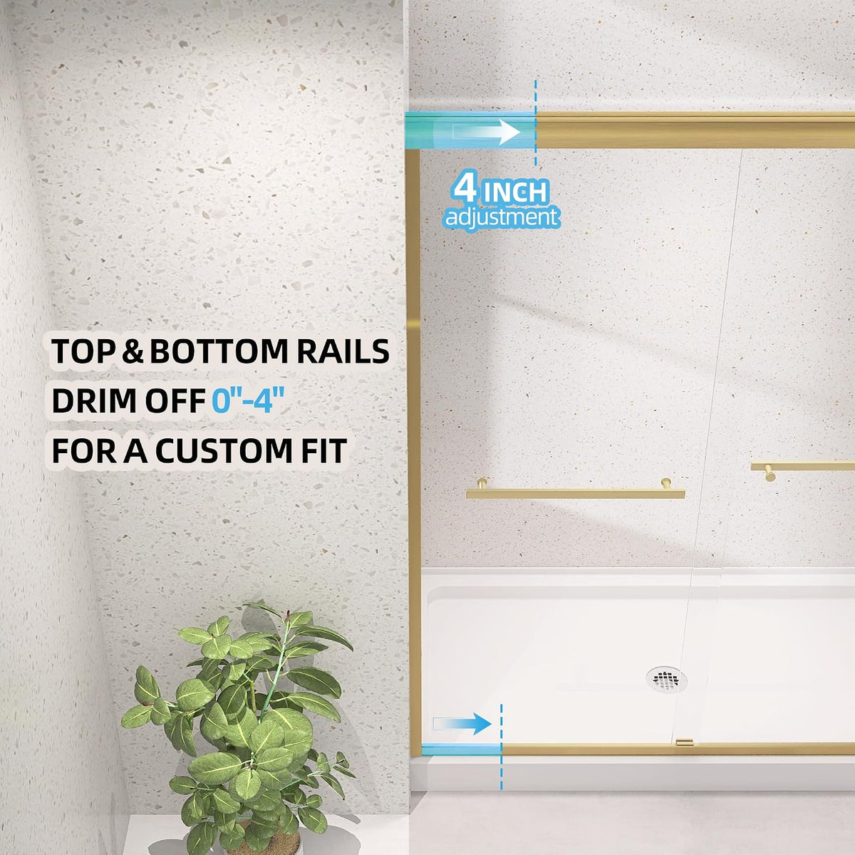 Shower Door 68-72 in. W x 75 in. H Double Sliding Semi-Frameless Glass Shower Doors for Bathroom 1/4 inch Clear Tempered Glass Door for Walk-in Shower Brushed Gold Harewares