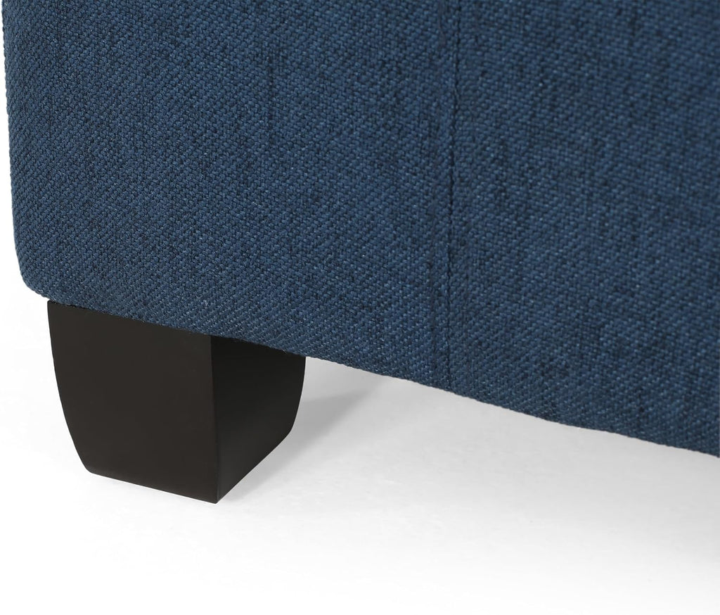 YOPTO 31' Square Storage Ottoman,Linen Footrest with Wooden Legs,Upholstered Button Tufted Coffee Table for Living Room,Navy Blue