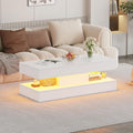 47.2 Inch Coffee Table with LED Lights, Modern High-Gloss Open Shelf Design, 2-Tier Floating Center Table with Illumination, Large LED Coffee Table for Living Room (Pur White)