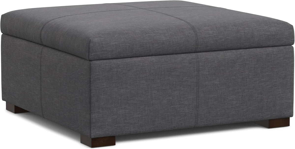 SIMPLIHOME Gabbie 36' WD Contemporary Square Coffee Table Storage Ottoman in Slate Gray