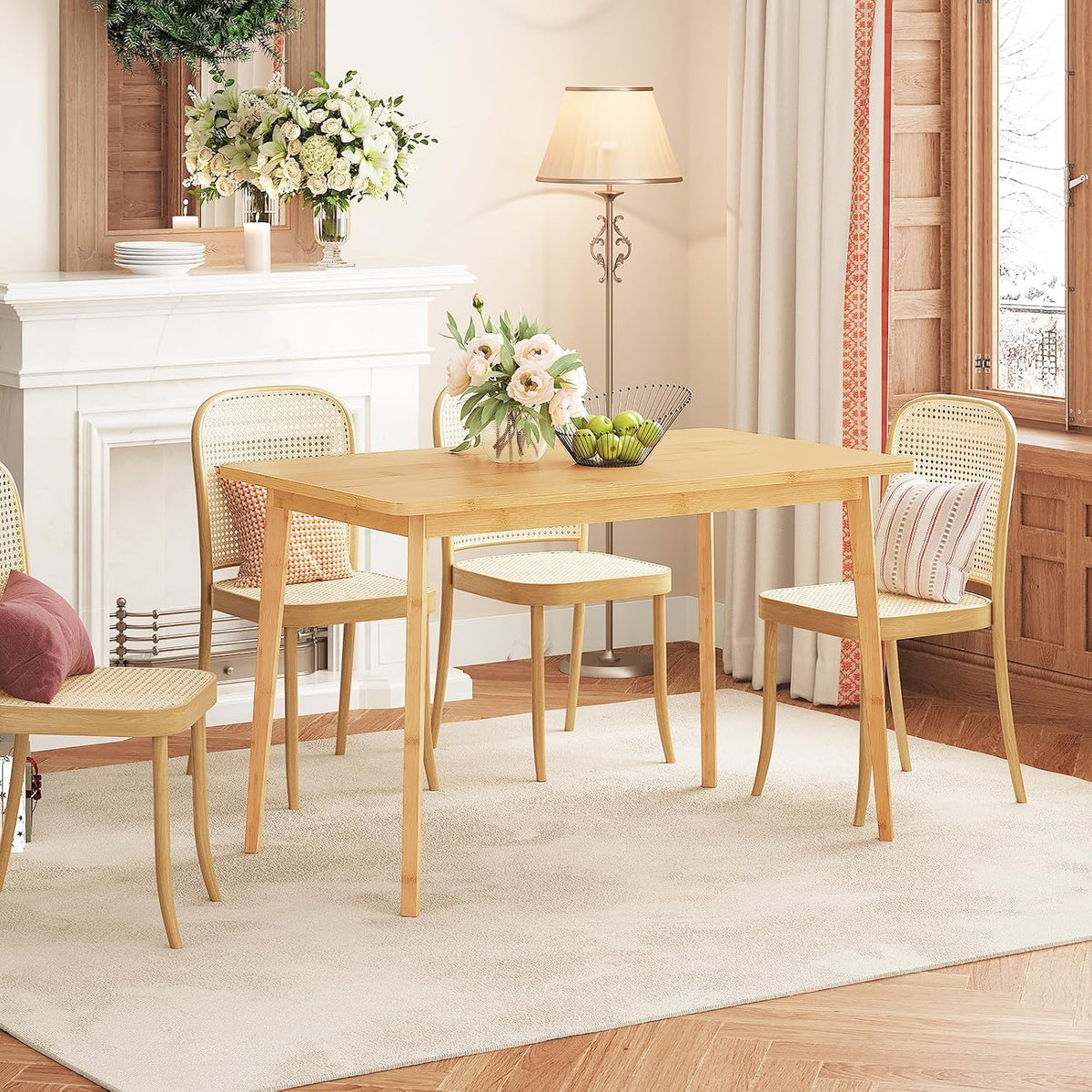 HOOBRO Dining Table, Bamboo Dining Room Table for 4-6, 47.2' Rectangle Kitchen Table, Easy to Assemble, for Dining Room, Living Room, Office, Kitchen, Apartment, Natural YL120CZ01