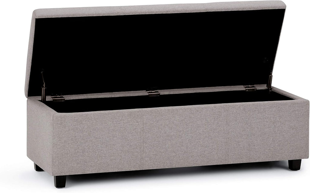 SIMPLIHOME Avalon Storage Ottoman Bench - 48' Wide x 16' High Upholstered Linen Look Fabric Rectangular Lift-Top Ottoman in Cloud Grey, Contemporary Bench for Living Room with High-Density Foam