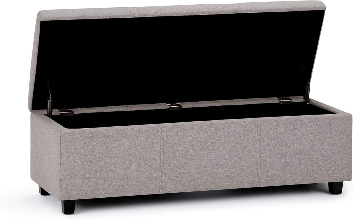 SIMPLIHOME Avalon Storage Ottoman Bench - 48' Wide x 16' High Upholstered Linen Look Fabric Rectangular Lift-Top Ottoman in Cloud Grey, Contemporary Bench for Living Room with High-Density Foam