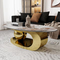 Modern Coffee Table Marble Top,Oval Coffee Table for Living Room,White Center Table with Stainless Steel Base Gold Base for Home,Office