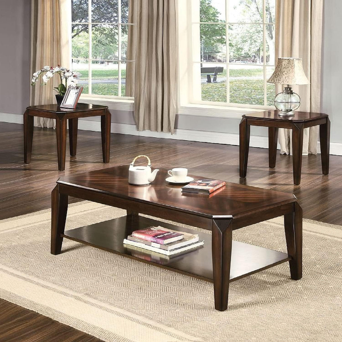 Harper & Bright Designs 3 Piece Coffee Table Set for Living Room, Wood Sofa Table Set Includes 1 Coffee Table with Storage Shelf and 2 End Tables, Living Room Accent Furniture, Easy Assembly, Walnut