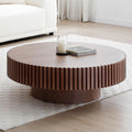 31.49' Coffee Table, Round Coffee Table Fluted, Wood Coffee Table for Living Room, Handcrafted Relief Carving, Easy Assembly, Walnut