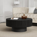 Round Handcraft Fluted Coffee Table with Sturdy Stable Pedestal Modern Luxury Drum Center Table Circle Accent Base Center Tables for Living Room Apartment (F)