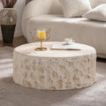 Round Coffee Table for Living Room Outdoor Faux Stone Coffee Table Amber Travertine Concrete Pattern, 31.49' Modern Faux Marble Center Tables Tea Tables, No Need Assemble, Beige