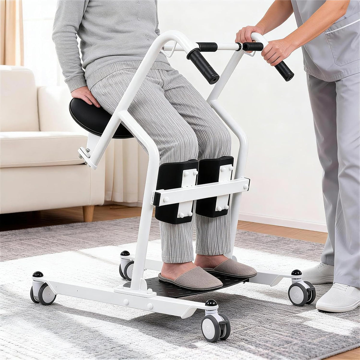 Sit to Stand Lift for Elderly, Patient Lift Chair Transport Unit with Wheels 220 Lbs Capacity, Standing Transfer Device for Home Care, Disability Aid Product for Adults