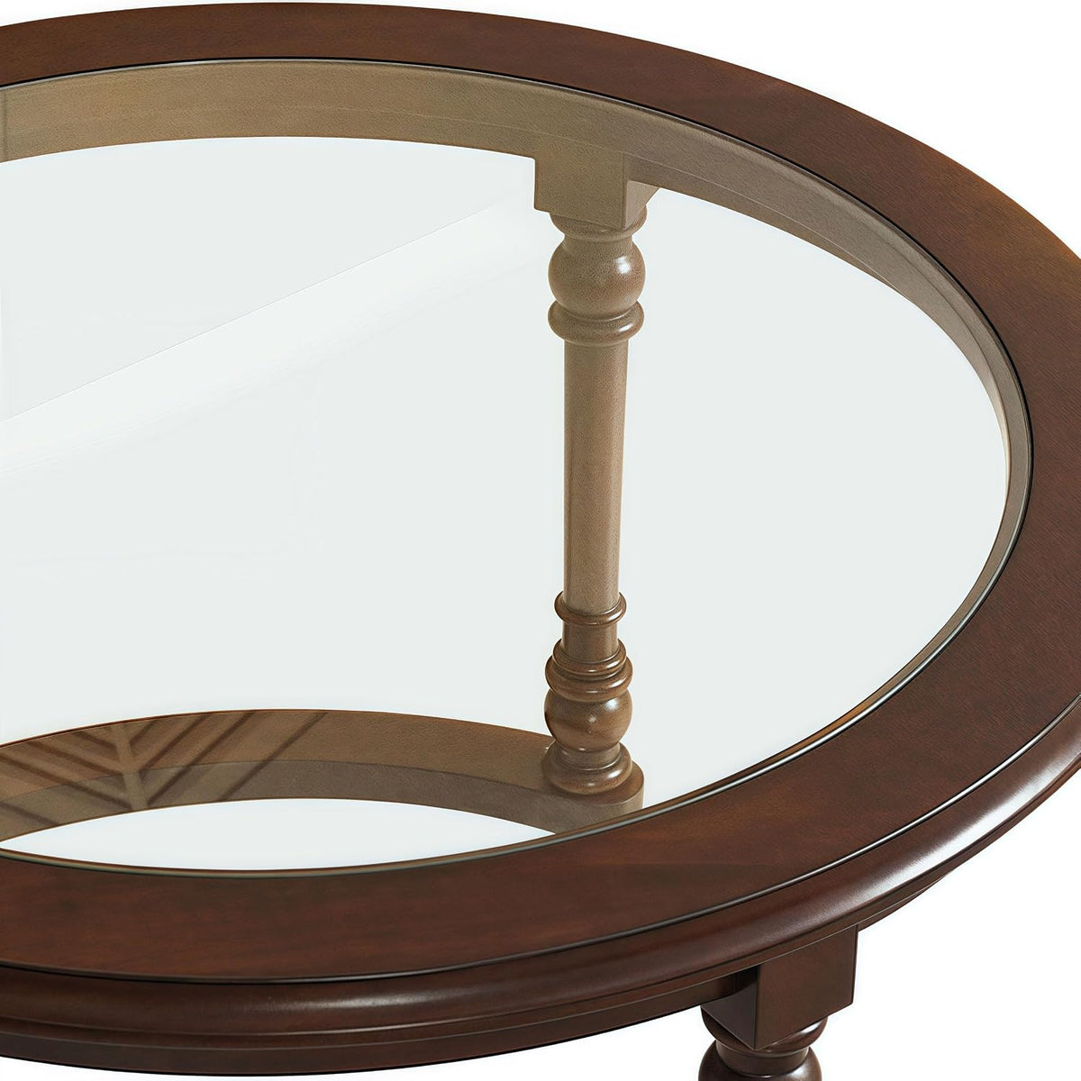 31.5' Nesting Coffee Table Set of 2, Modern Round Center End Side Table for Living Room with Storage Drawer, Dark Brown