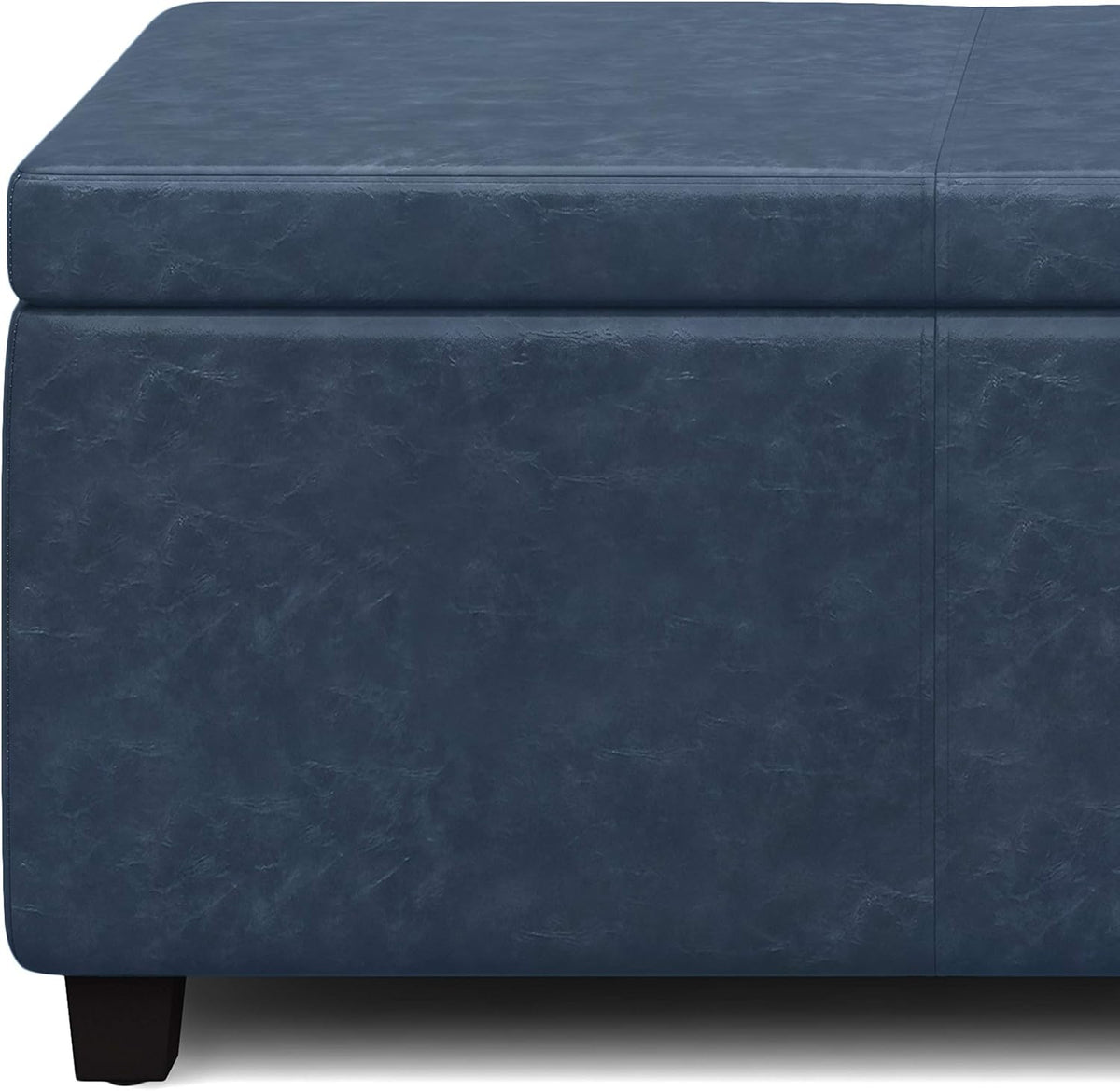 SIMPLIHOME Avalon Storage Ottoman Bench - 48' Wide x 16' High Upholstered Vegan Leather Rectangular Lift-Top Ottoman in Denim Blue, Contemporary Storage Bench for Living Room with High-Density Foam