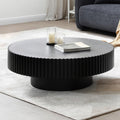 Round Coffee Table, 39.37' Coffee Table, Wood Coffee Table for Living Room, Handcrafted Relief Carving, Easy Assembly, Black