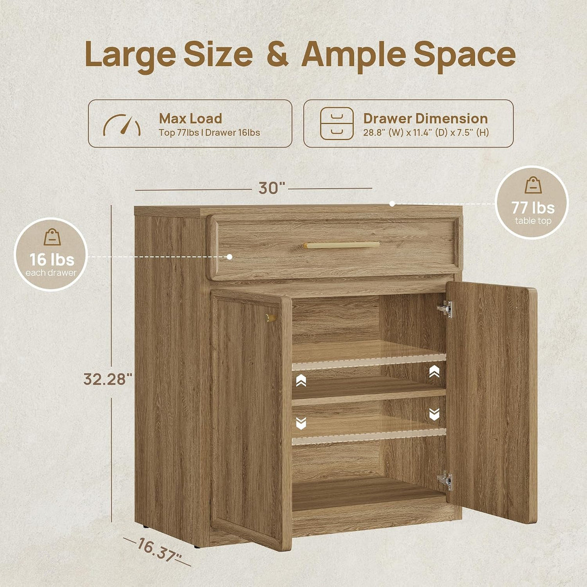 SICOTAS Buffet Cabinet with Storage Tall Modern Accent Storage Cabinet with Doors and Shelves 30 inch Wide Wooden Sideboard Credenza Buffets Console Table Coffee Bar for Kitchen Dining Living Room